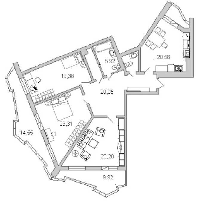 Трехкомнатная квартира в Л1: площадь 126.5 м2 , этаж: 7 – купить в Санкт-Петербурге